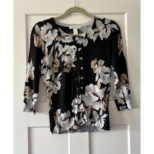 White House Black Market Women’s Black, White, Tan Cardigan XS, Snap Button
